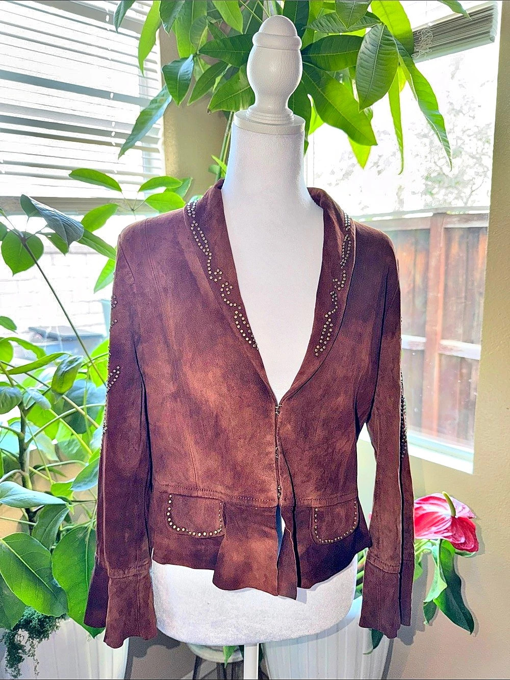 Lea Gear Brown Studded Leather Jacket Size Large